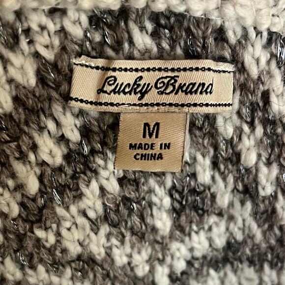 Lucky Brand Southwestern Wool Knit Cardigan Sweater Womens M Neutral Aztec Boho - Picture 5 of 7